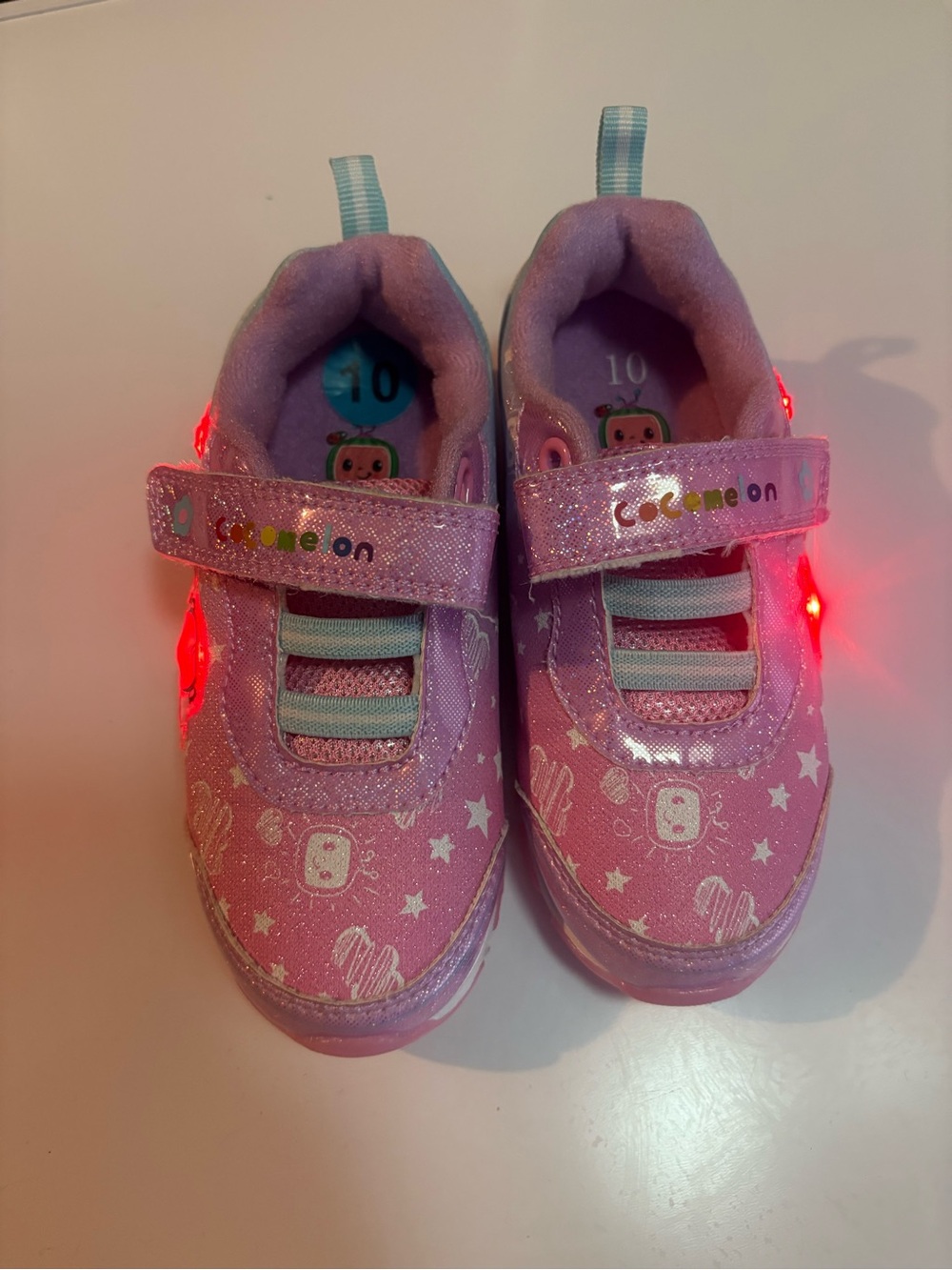 CoComelon Toddler Girls Light Up Sneakers Pink Purple Glitter Shoes Size 10C